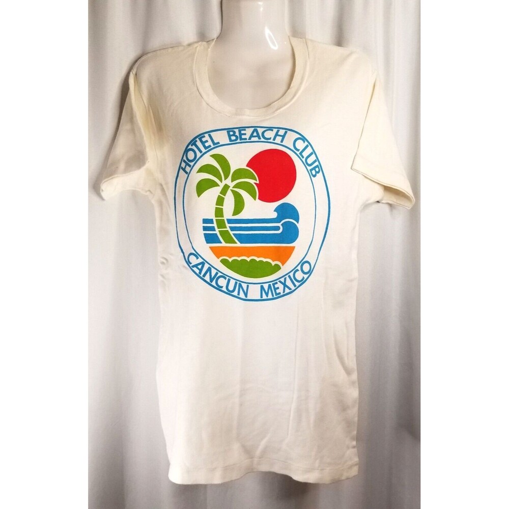Vintage Single Stitch T-Shirt Hotel Beach Club Cancun Members Only Size 40 READ